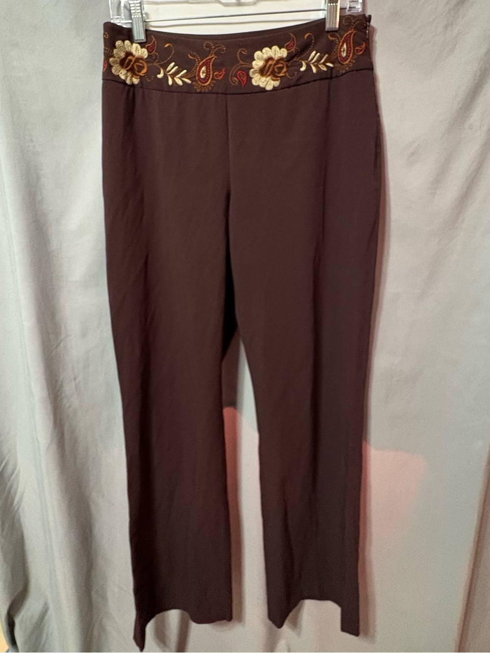 Worthington Y2K Brown Trouser Pants with Embroidered Waistband Stretch